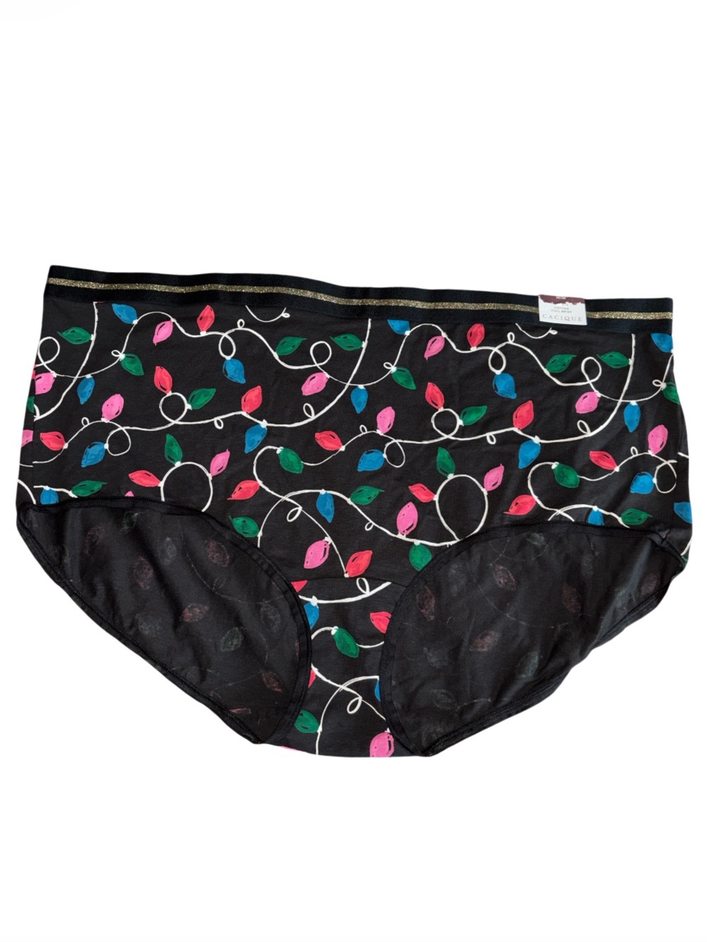 3/$25 Lane Bryant CACIQUE Cotton Full Brief in Black Christmas Lights sz 26/28